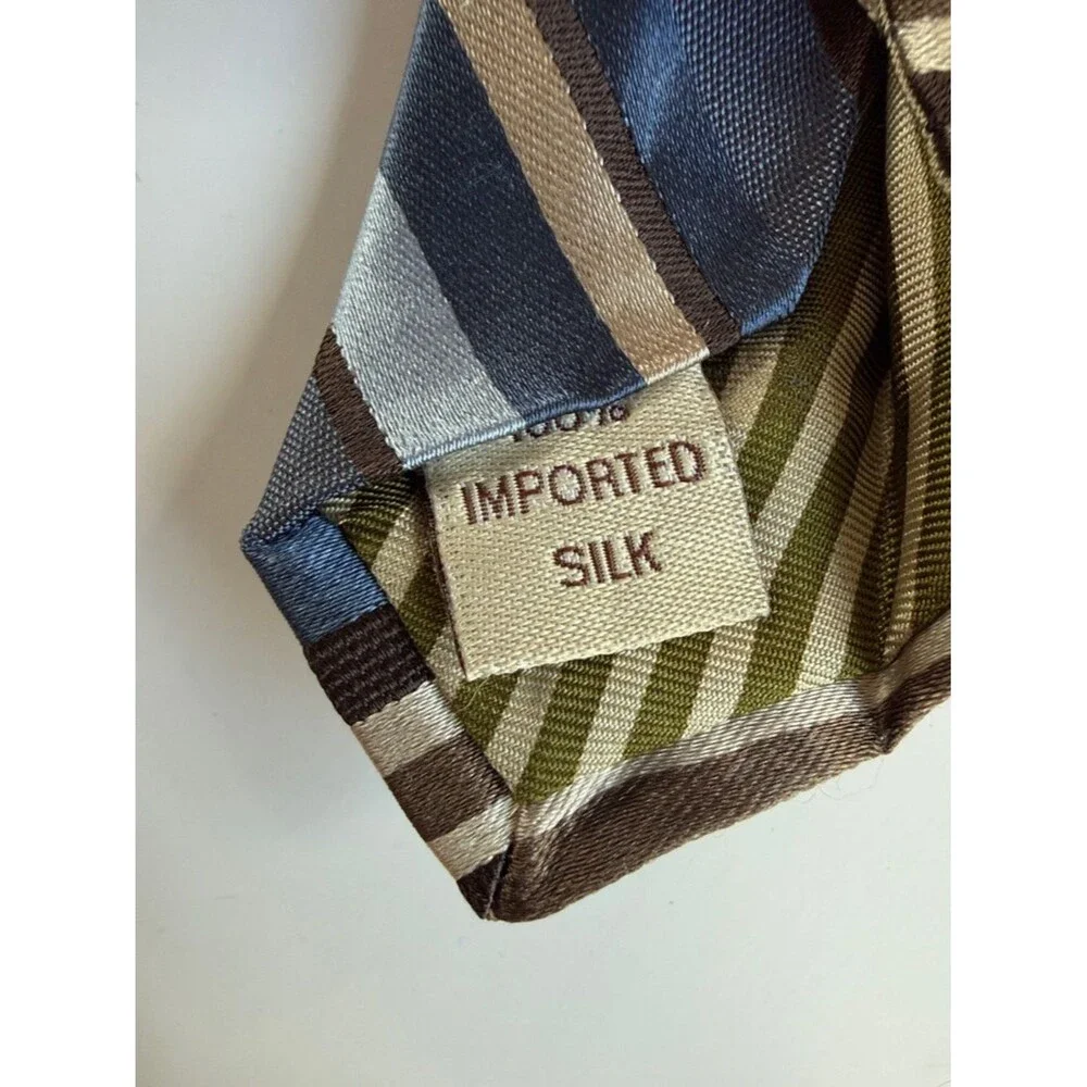 JOSEPH ABBOUD Blue Tan Brown Stripe Men's Tie Silk